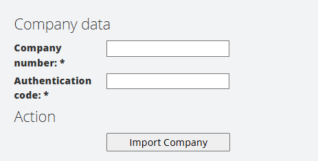 Box to submit the relevant company data to import a company to the system.